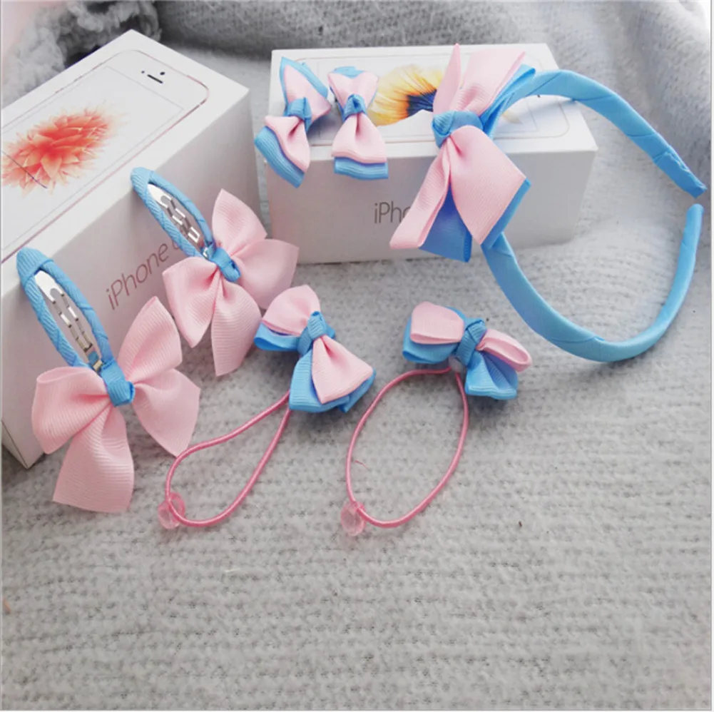 blue pink 7 шт./компл. милой детской одежды для девочек на Рождество для малышей; повязка на голову забавная одежда для малышей; с бантом заколка для волос резинка для волос аксессуары красочные Головные уборы красивая - Цвет: blue pink