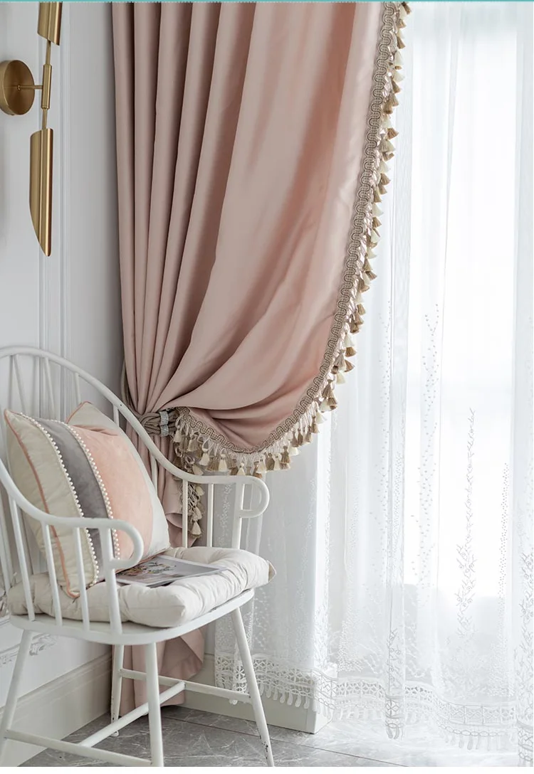 Curtains for Bedroom Living Dining Room Balcony  New French Luxury Romantic Princess Style Pink Lace Stitching Custom Finished