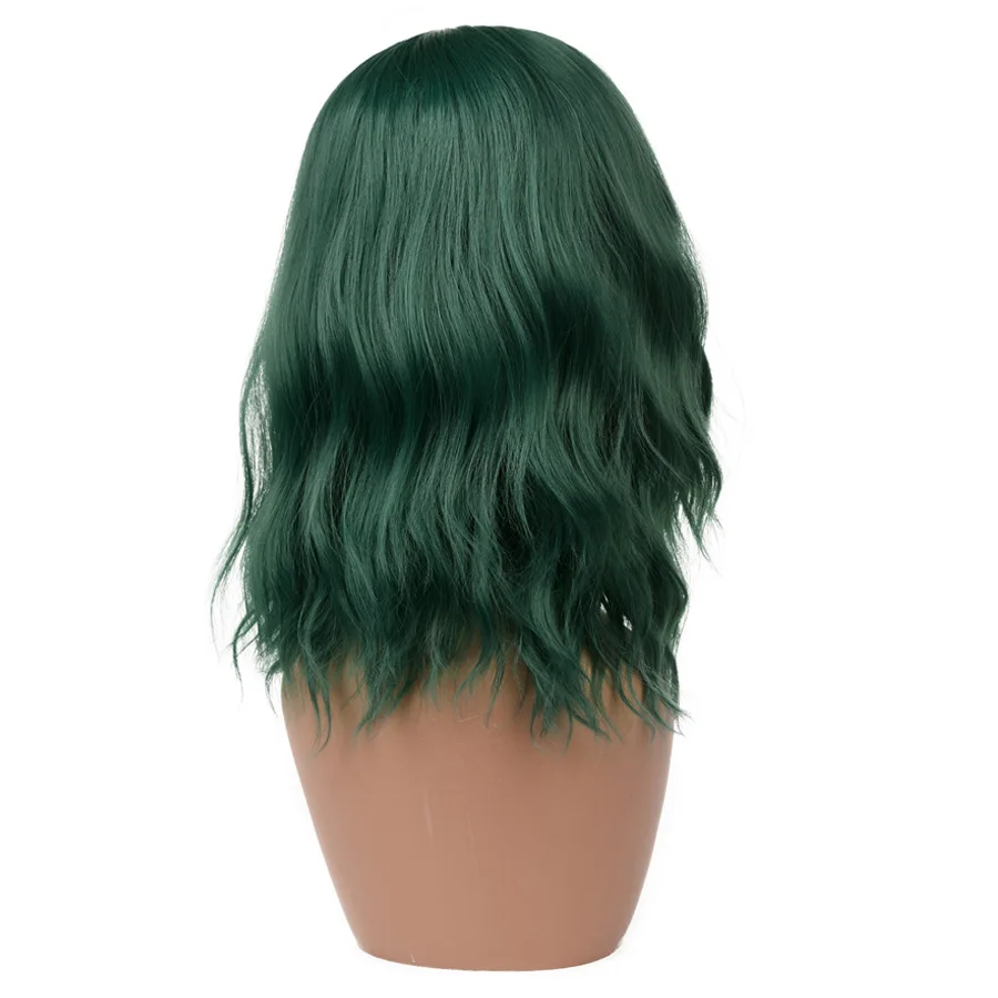 AliRobam парики из натуральных волн синтетические термостойкие волокна короткие волосы парики для белых/черных женщин черный серый темно-зеленый - Цвет: Green