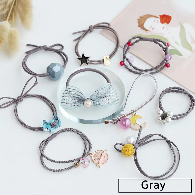gray 9 шт./компл. украшение на голову в Корейском стиле эластичная резинка для женщин и девочек милые волосы резинки кольцо галстук веревка модные детские аксессуары для волос - Цвет: gray