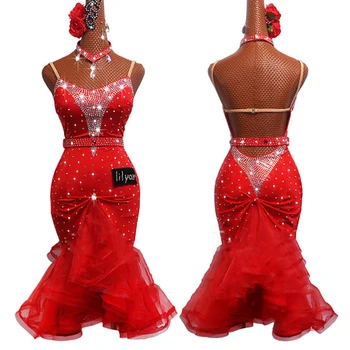 

Samba Dress Red Latin Dance Competition Dress Female Adult Customized Professional Dancing Dresses Pleated Latin Dance Skirt