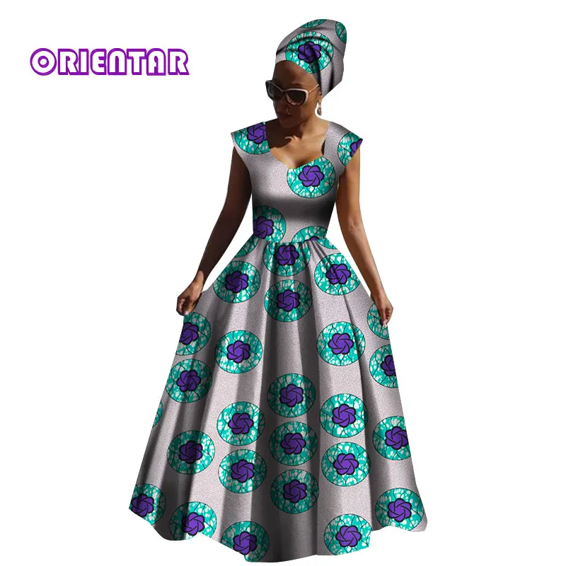 17 Африканские платья для женщин, традиционная африканская одежда, большое свободное приталенное платье без рукавов, женское длинное платье с принтом, WY2843 - Цвет: 17