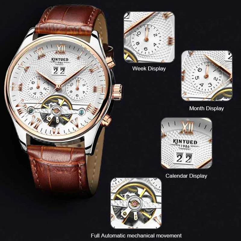 Men Skeleton Tourbillon Mechanical Automatic Analog Watch Waterproof Bracelet