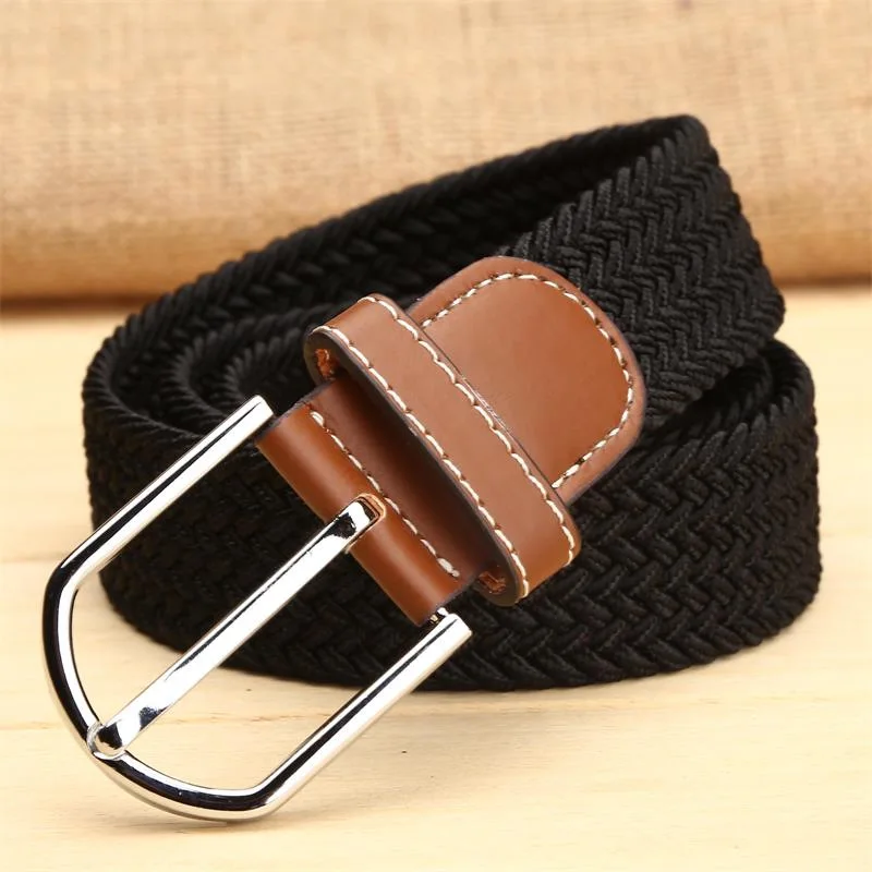 

Hot Colors Men Women Casual Knitted pin buckle Belt Woven Canvas Elastic Stretch Belts Plain Webbing 2019 fashion