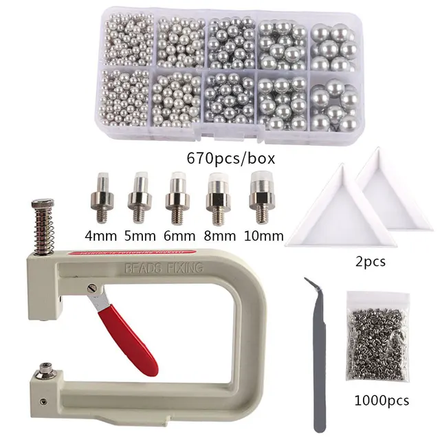 Imitation ABS Pearl Bead Nailing Hole Free Ball Claw Nail Set DIY Portable Handmade Press Manual Drilling Machine For Clothes 006
