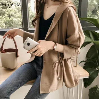 

Trench Coat for Women Solid Plus Size Windbreaker Casual Womens Clothes 2020 Korean Fashion Double Breasted Elegant Simple Soft