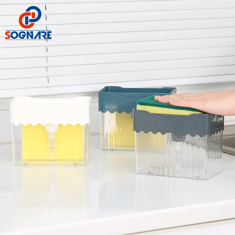2-in-1 Soap Pump Dispenser Kitchen Hand Press Soap Organizer New Creative Cleaning Liquid Dispenser Container with Sponge Holder