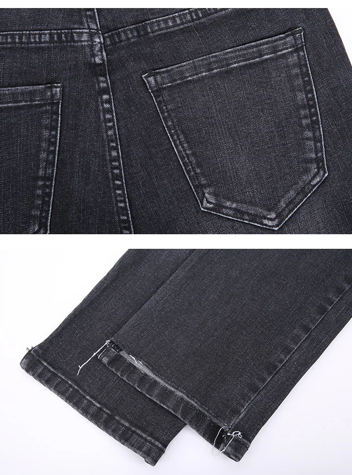 Женские свободные джинсы LEIJIJEANS, черные прямые джинсовые брюки с потертостями и дырками, новая повседневная модель 9209 большого размера