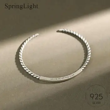 

Springlight New Vintage Twisted Square Tube Open Bangle 925 Sterling Silver Korean Style High Quality Women Bangle Fine Jewelry