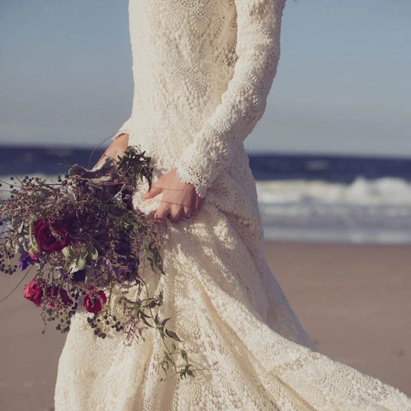 Vestidos настоящая фотография, новинка, кружевное пляжное богемные напольные платья с длинным рукавом, романтичное свадебное платье, платья для матери невесты