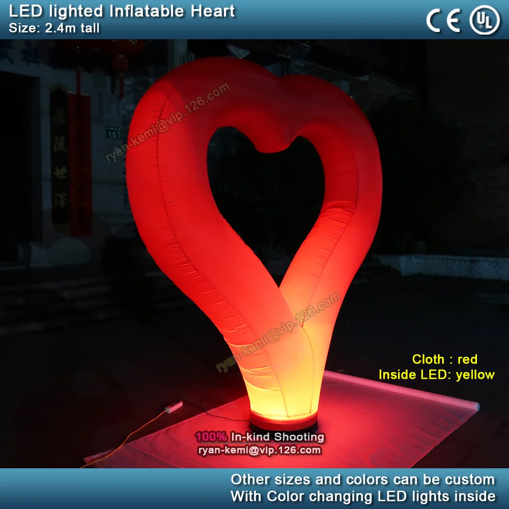 Free shipping 2.4m tall LED lighting inflatable heart outdoor romantic inflatable love balloon for wedding party decoration use 5