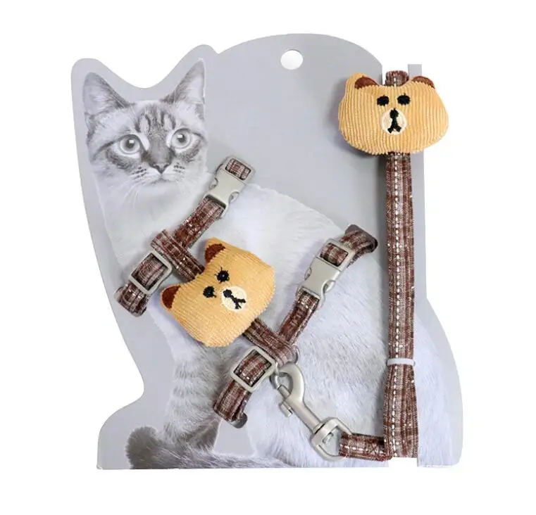 brown Шлейка с поводком для кошек, маленьких собак, щенков, упряжь для прогулок на открытом воздухе, Регулируемая Веревка для небольших домашних животных, собак, кошек, Нагрудных ремней - Цвет: brown