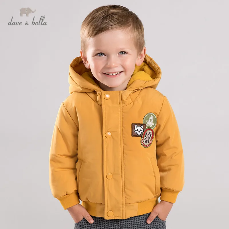 DBA10888 dave bella/осенне-зимняя хлопковая одежда для маленьких мальчиков модная детская верхняя одежда на молнии с капюшоном детское пальто