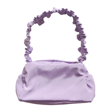 

Ruffles Casual Tote Bags Canvas Romantic Women Handbags Ins Solid Shoulder Bags Cute Ruched Mini Simple Bags for Ladies