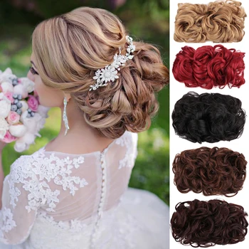 

DIANQI women easy clip in big hair bun chignon two comb curly wave synthetic ponytail extensions