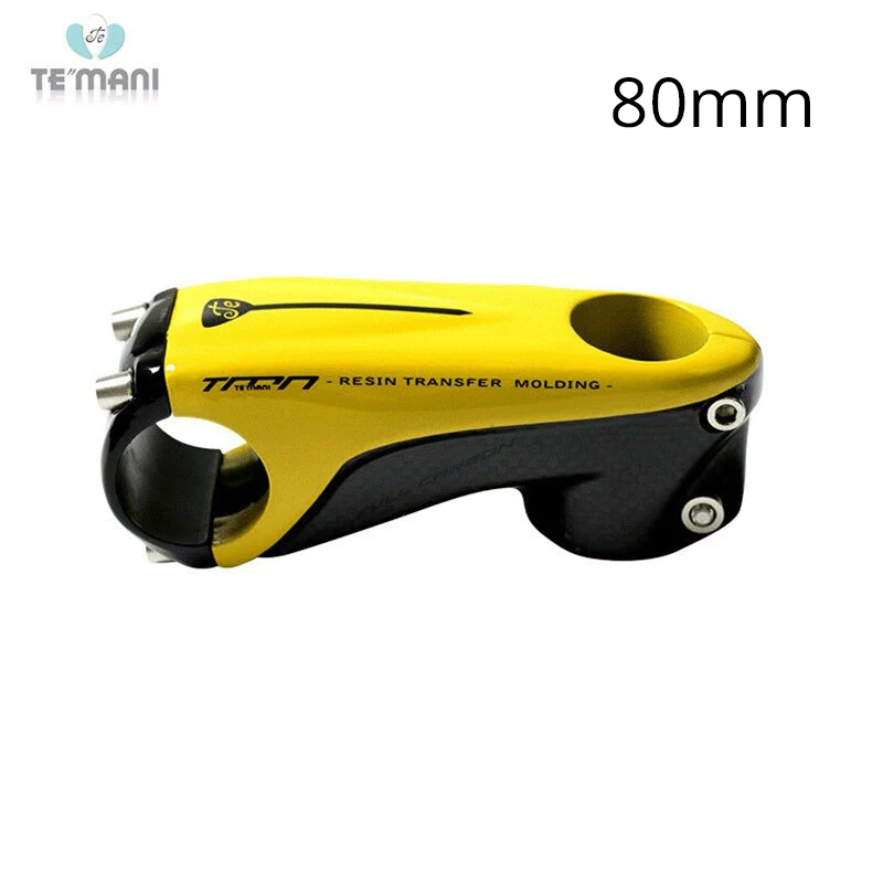 Yellow 80mm TEMANI горный велосипед вынос руля MTB дорожный велосипедный руль из углепластика волокна 31,8*80/90/100/110 мм светло-Вес 1-1/" складной велосипед - Цвет: Yellow 80mm