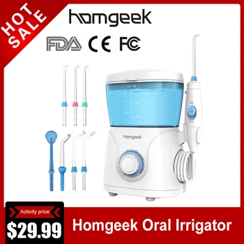 

Homgeek Oral Irrigator 7 Tips 600ml Water Flosser Irrigators Hygiene Teeth Cleaning Water Pick Irrigators Flossing