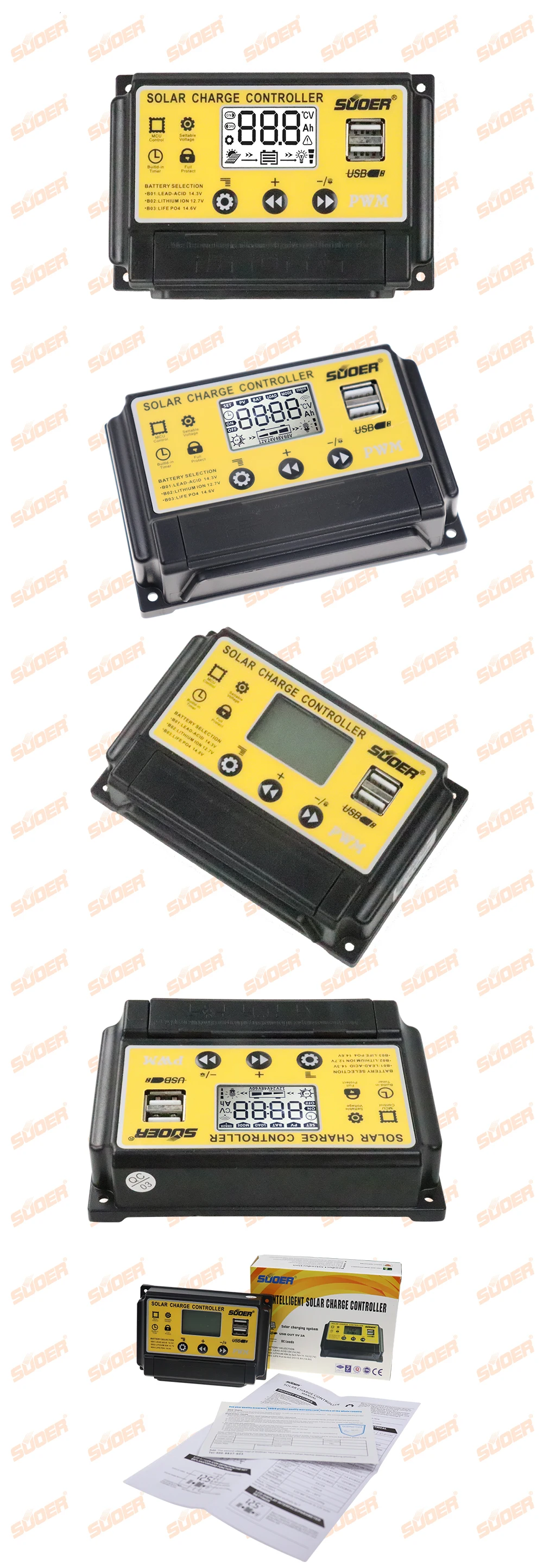 Suoer【PWM Контроллер заряда 】 12 V/24 V 20A PWM контроллер солнечного зарядного устройства с USB(ST-S1220