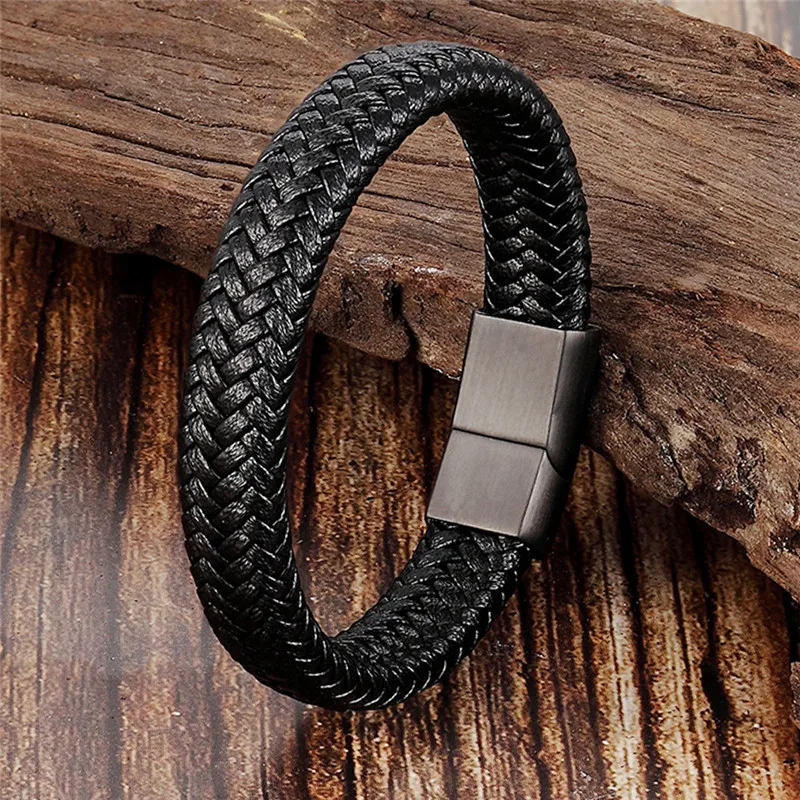

Mens Bracelet Stainless Steel Braided Real Leather Bracelet with Cables Bracelet for Men Women