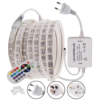 

120Led 220V LED Strip Light 5050 SMD Remote Control RGB Strip Waterproof Led Tape Flexible Ribbon Home Decoration Rope Lights