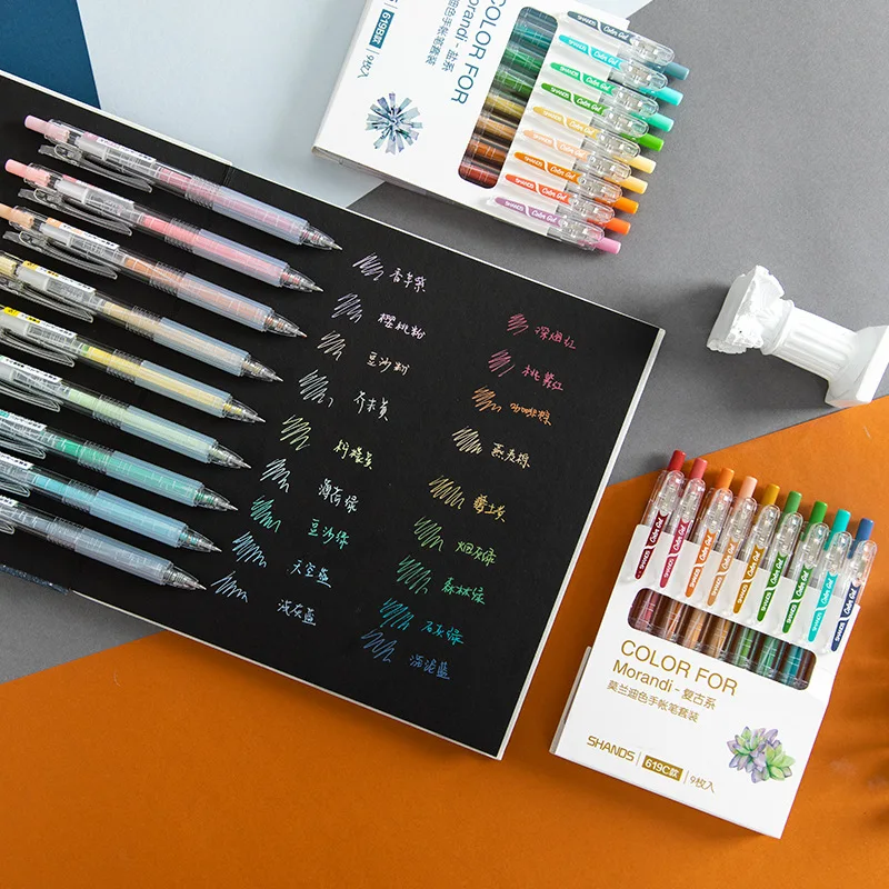 

9 Colors Morandi Series Gel Pen Bullet Tip 0.5mm Refills Creative Colored Pen for Painting Graffiti Art Supply for Office School