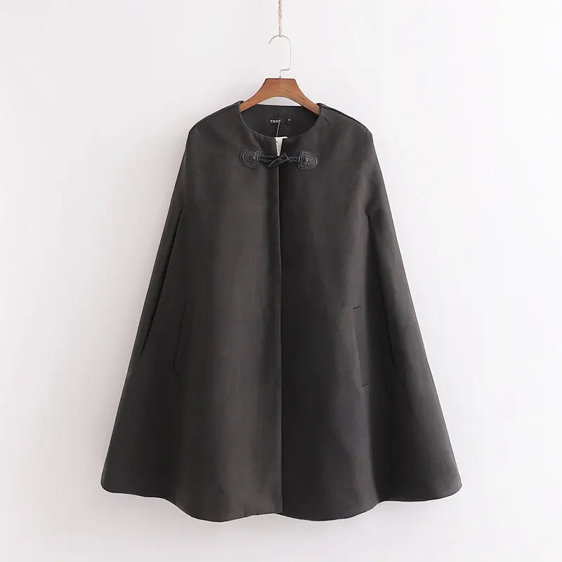 

Europe And America WOMEN'S Dress 2019 Autumn And Winter New Style Pocket-Accent Cloak Woolen Jacket Women's H2444