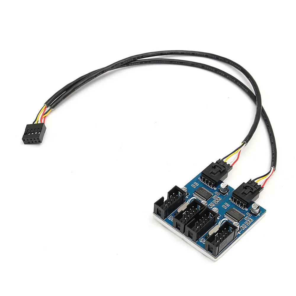 

9 Pin USB Header Male 1 to 2 or 4 Female Extension Splitter Cable USB 2.0 Hub 9 pin Connector Adapter