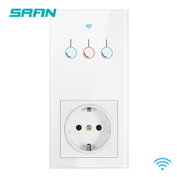 

SRAN wireless switch with socket Vertical installation crystal glass panel 172*86,power socket with light switch 1/2/3gang