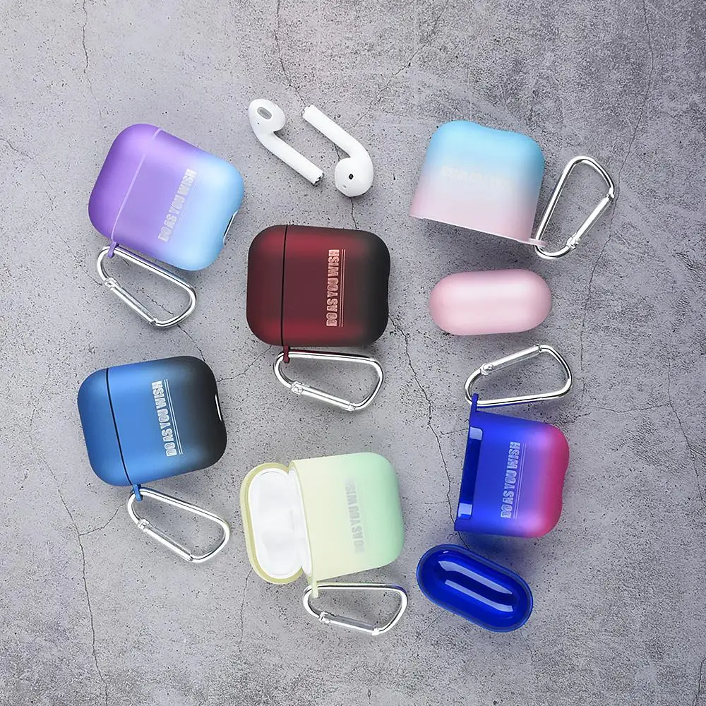 Градиентные цветные Чехлы для Airpods 1 2 Защитные беспроводные наушники Bluetooth чехол для Airpods 1 2 зарядная Коробка Чехол с крюком