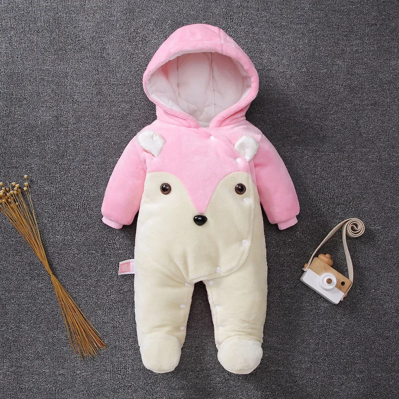Baby clothes winter thick warm warm jumpsuit robe romper newborn cartoon bear cute baby boy jumpsuit baby girl hooded