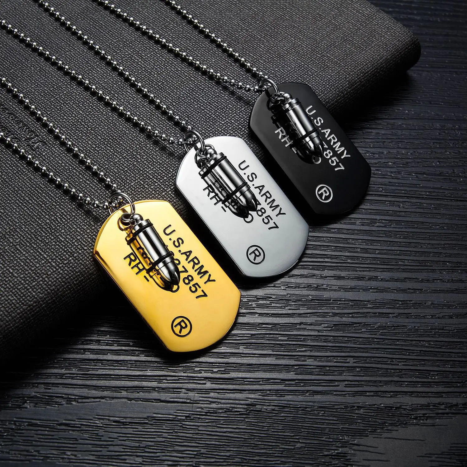 Bullet Dog Tag Pendant Military Men's Necklace Stainless Steel Beaded Chain Link Necklaces US Army Male Jewelry Gift | Украшения и