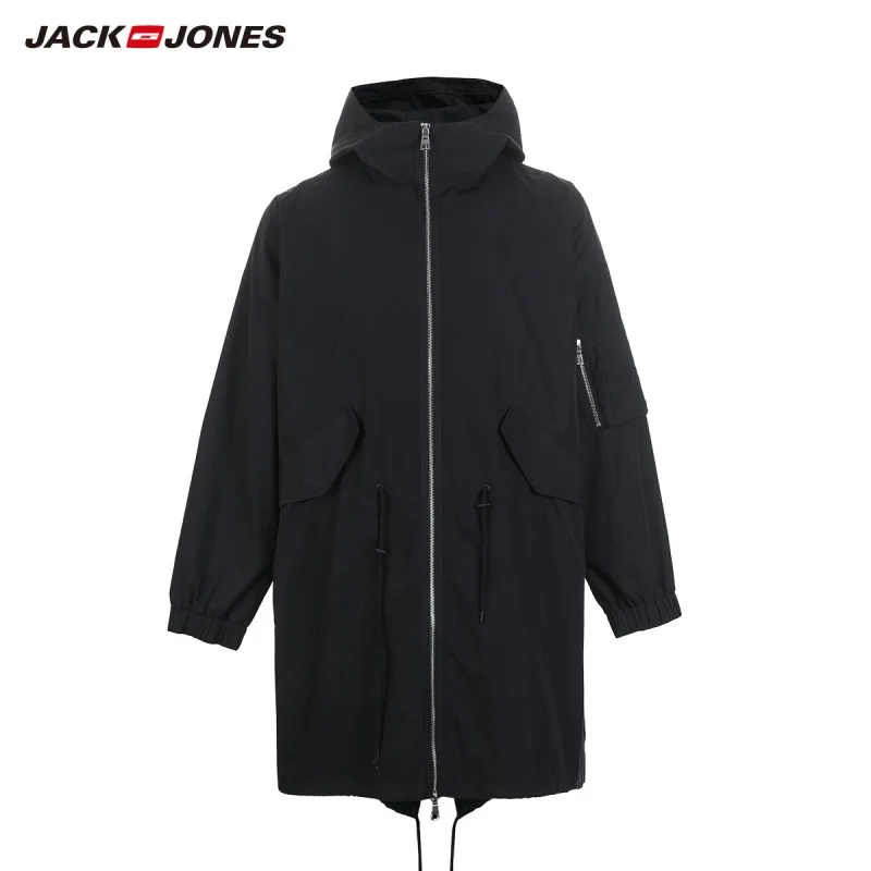 JackJones Мужской плащ с капюшоном Длинная Куртка свободный крой пальто 218321561 - Цвет: Black