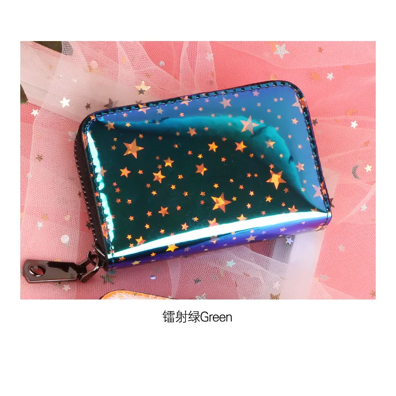 Women Wallets 12 Card Slots Card Holder Coin Purse Laser Holographic Credit Card Wallet Women Small Wallet for Girl Cartera - Цвет: 1524- Green