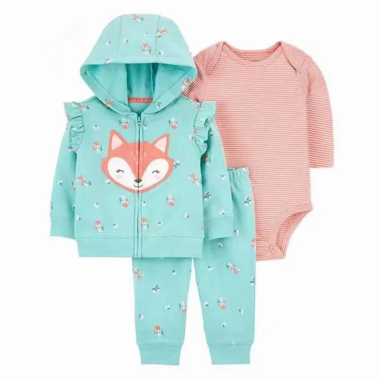 Baby Clothing Set luxury IYEALNewborn Baby Clothes Set Cartoon Boy Girl Outfits Long Sleeve Hooded Jacket+Romper+Pant Toddler Infant Clothing 3 pcs 6-24M vintage Baby Clothing Set