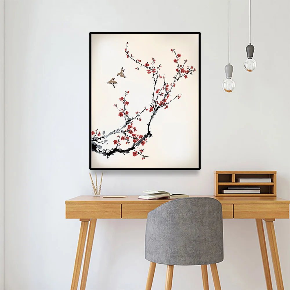 Abstract Tree Chinese Wall Art Canvas Painting Calligraphy Minimalist Style Posters and Prints Wall Picture for Living Room