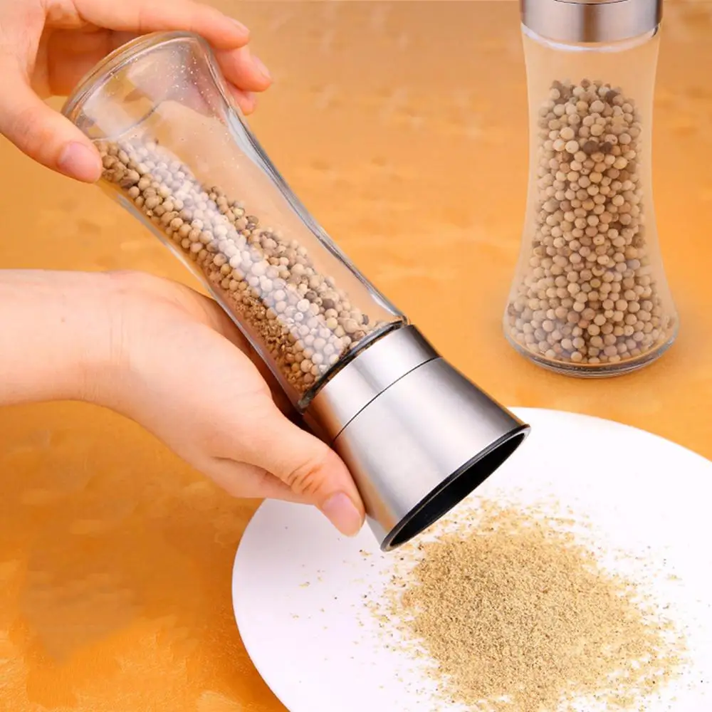 

Stainless Steel Pepper Grinder Adjustable Manual Pepper Grinding Mill Glass Bottle