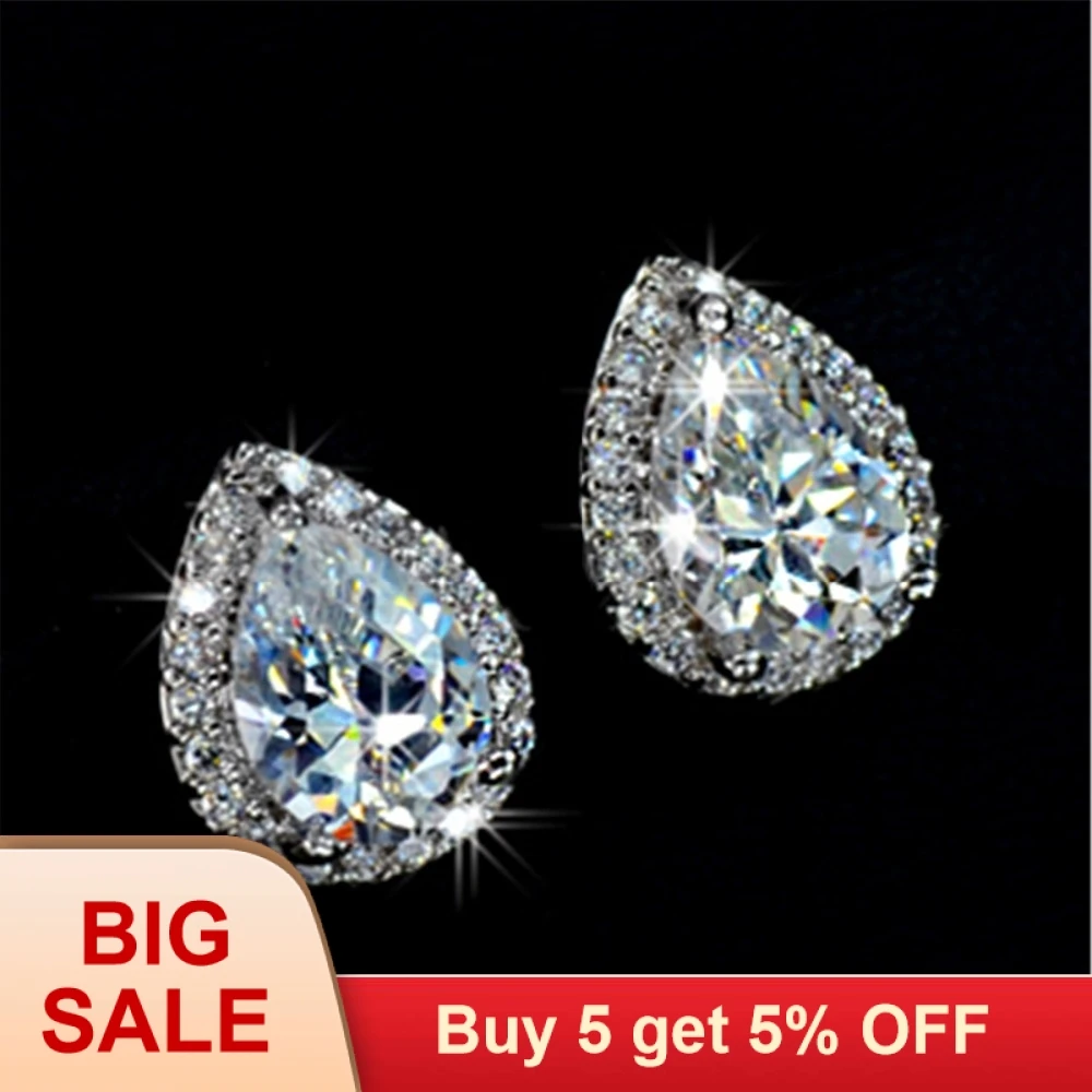 Cute Female Crystal AAA Zircon Stud Earrings Small Silver Black Blue For Women Vintage Party Wedding Jewelry | Украшения и