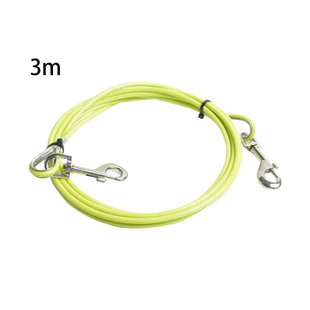 

3M Steel Wire Tow Rope Leash Cable With Dual Heads Metal Hooks Lead Strap For Small Large Pet Cat Dog