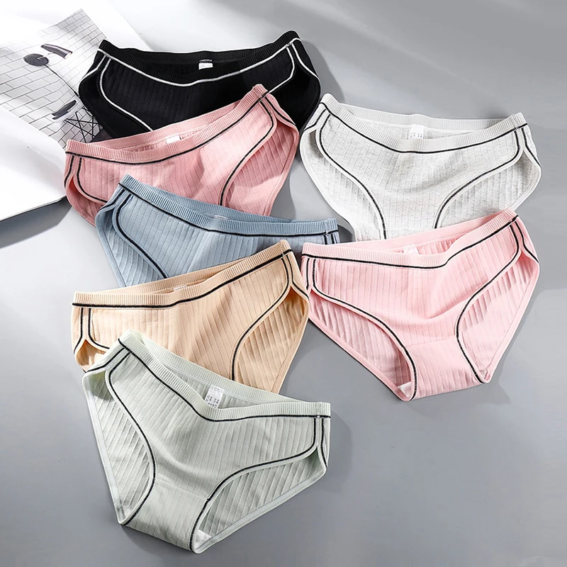 

Breathable Ladies Underwear Cotton Soft Sports Briefs Thread Women's Panties Super Elastic Mid Waist Retro Girls Cute Underpants