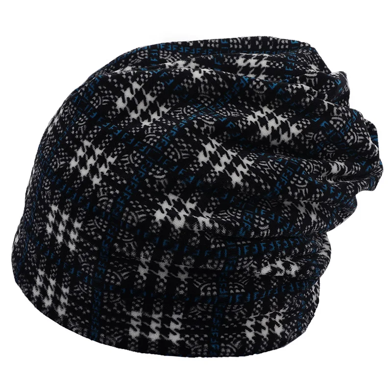 Outdoor Windproof Warm Double-Layer Multi-Color Lattice Warp Velvet Cap Cuff Hat Warm Woven Bag Head Skully Cap
