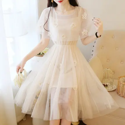 Летнее Сетчатое детское платье Vestidos с объемным цветочным рисунком для подростков; элегантные Детские Свадебные платья для девочек; детское праздничное платье; костюм для девочек - Цвет: Розовый