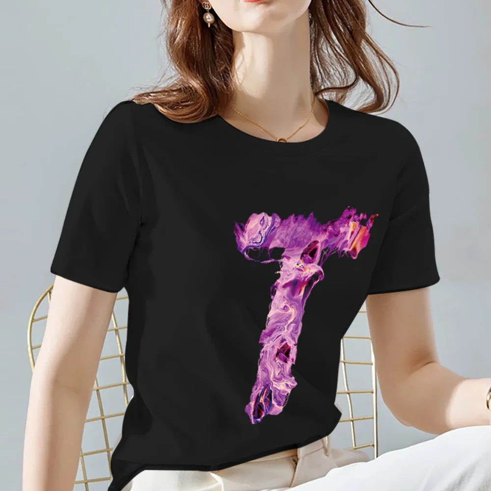 

Women's Clothing Daily Letter T-shirt Initial Name Paint T Letter Casual Commuting Pure Black O-neck Printing Comfortable Top