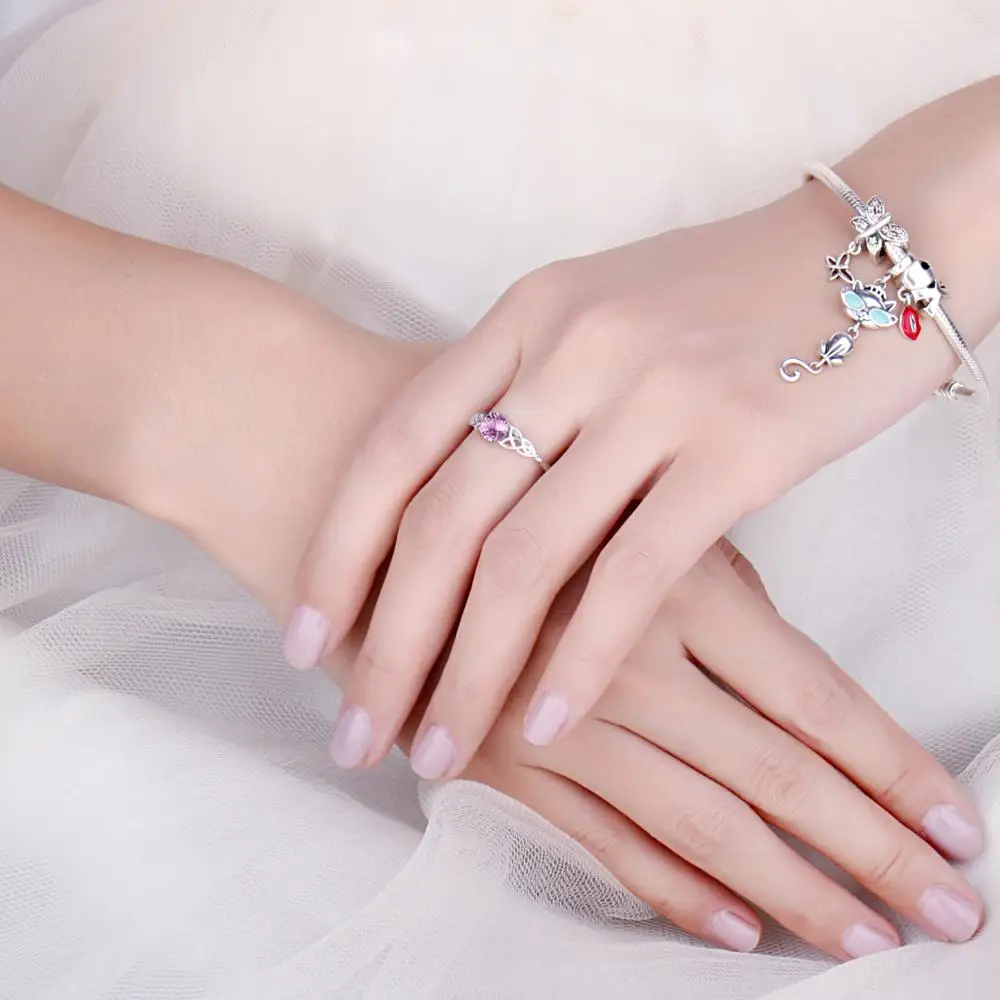 JewePalace, кельтский узел, созданное кольцо с розовым сапфиром, 925 пробы, серебряные кольца для женщин, обещающее обручальное кольцо, серебро 925, ювелирное изделие
