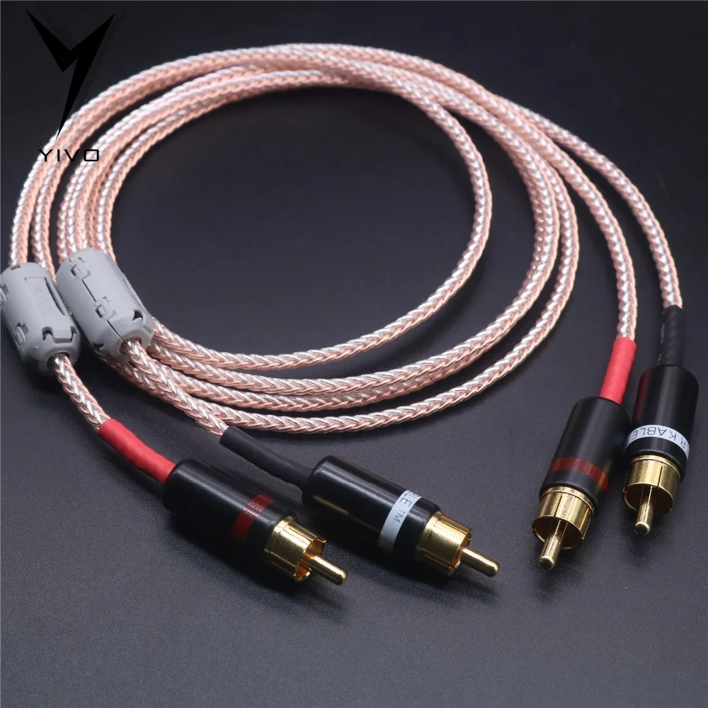 2pcs RCA to RCA Hi end HIFI OFC pure copper silver mixed Headphone Earphone Extension Audio Wire Cord Aux Cable Cables