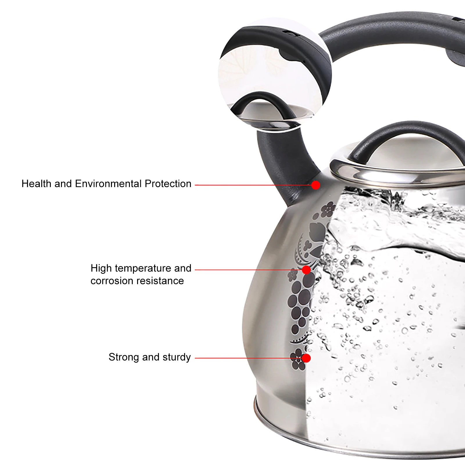 3L Stainless Steel Kettle Large Capacity High Quality Whistle Cooker Color Change Gas Stove Camping Kettle Cooking Tools
