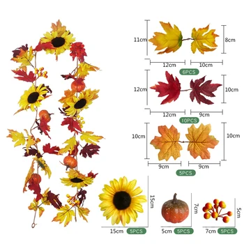 

175cm Artificial Maple Leaves Garland Hanging Plant Wreath Autumn Home Party Decor Cloth Plastic Flower Diameter: 15cm Reusable