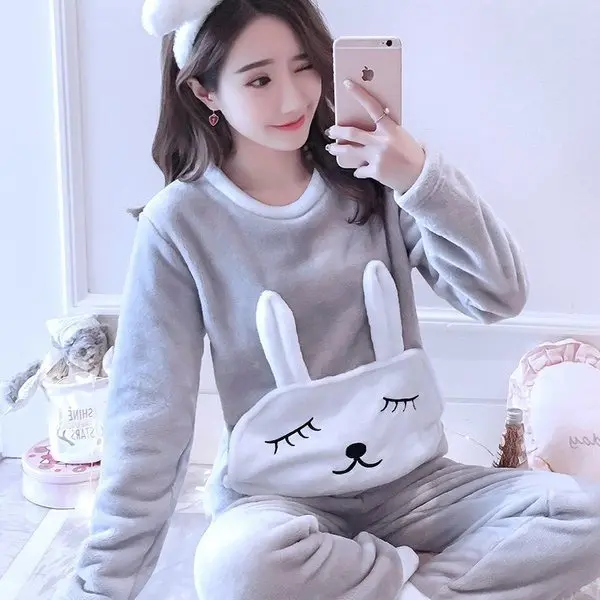 

Pajamas Women's Autumn & Winter Coral Velvet Thick Korean-style Fresh Students Cute Outer Wear Flannel Homewear Set