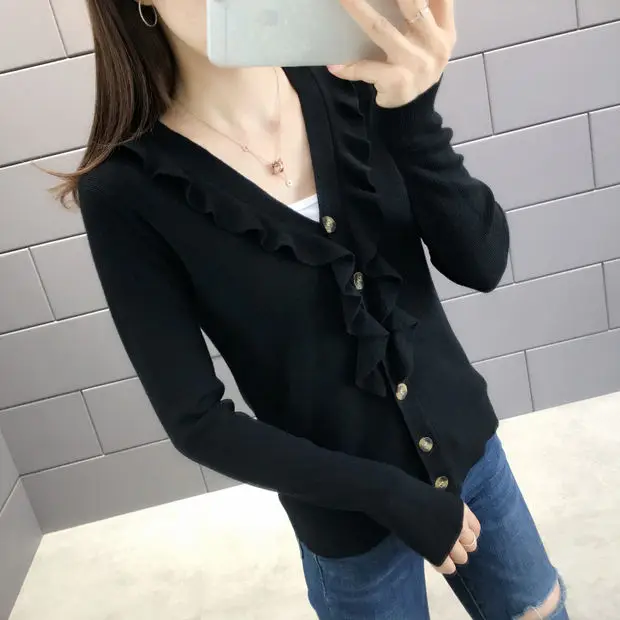Cardigan Feminino Sweater Women 9300 Make The New Fungus And Heart Render Unlined Upper Garment Of 32-1 / F, 4 Row Shelves