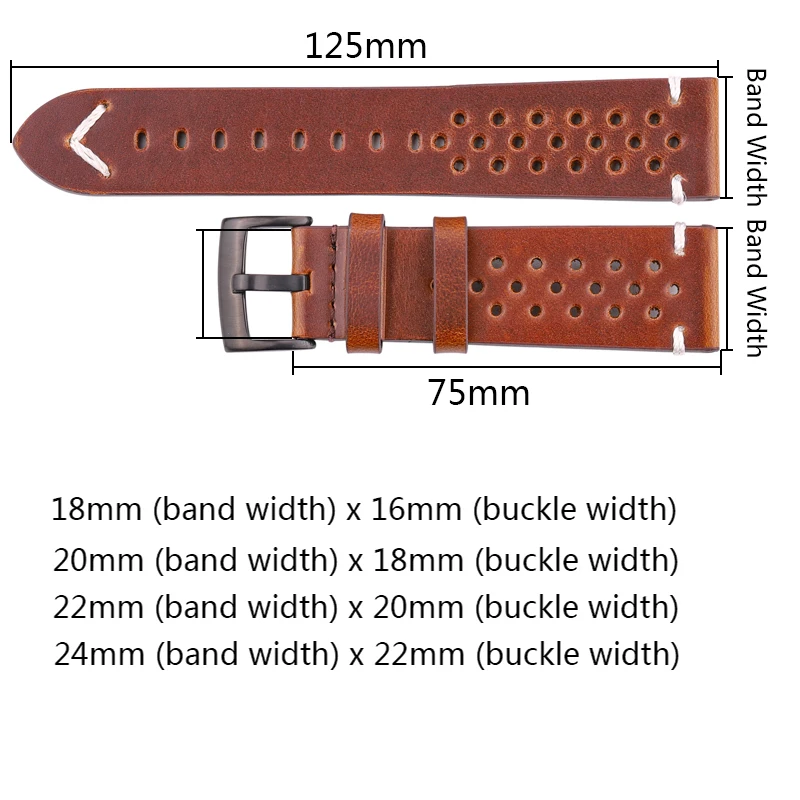 Originální kůže prodyšné hodinky pás 18 20 22 24mm muži ženy řemen 4 barvivo mazat krém na boty cowhid náramek příslušenství