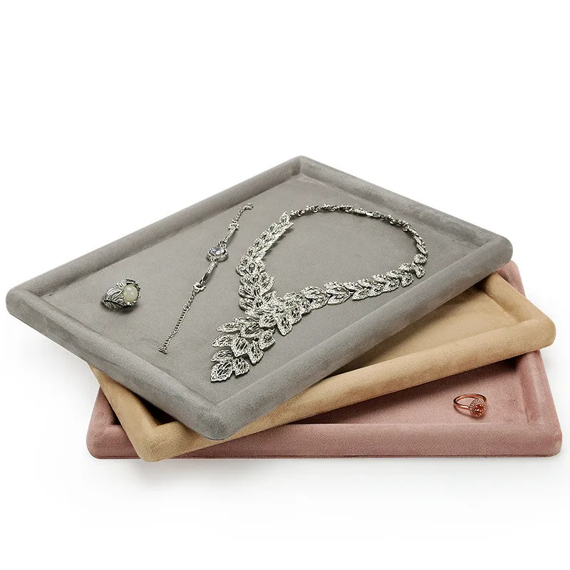 High Level Velvet Jewelry Display Tray Suede Fabric Pink Green Blue Gray Blank Necklace Organizer Bracelet Holder Watch Show